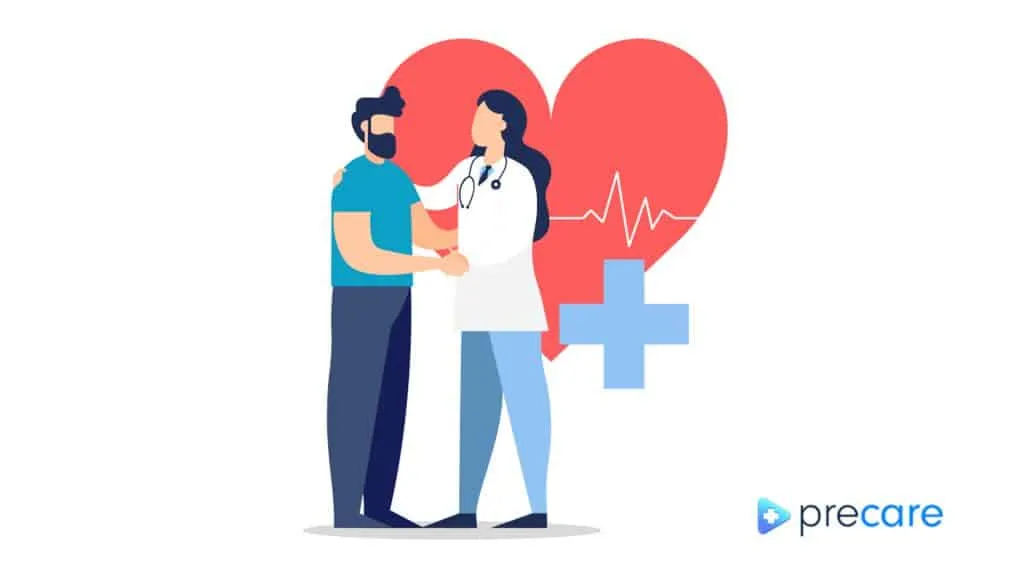 Imagen que ilustra a un médico prestando atención a un paciente. Imagen animada.