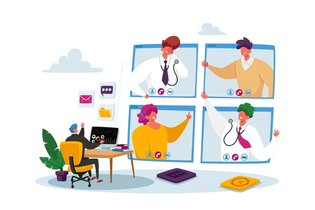 Animated image showing people chatting on the computer