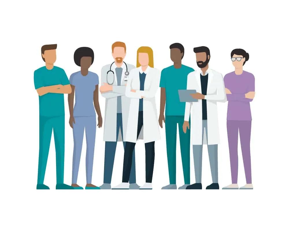 Animated image showing different types of doctors, of all races