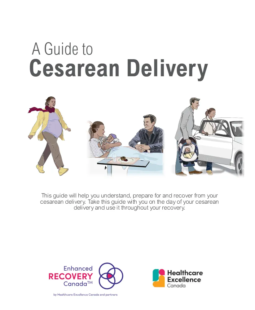 Cover of the digital book with an illustration of a mother in three different scenes. First scene she is walking normally, after she is with her baby in her arms accompanied by her husband and finally she is getting into her car to leave.
