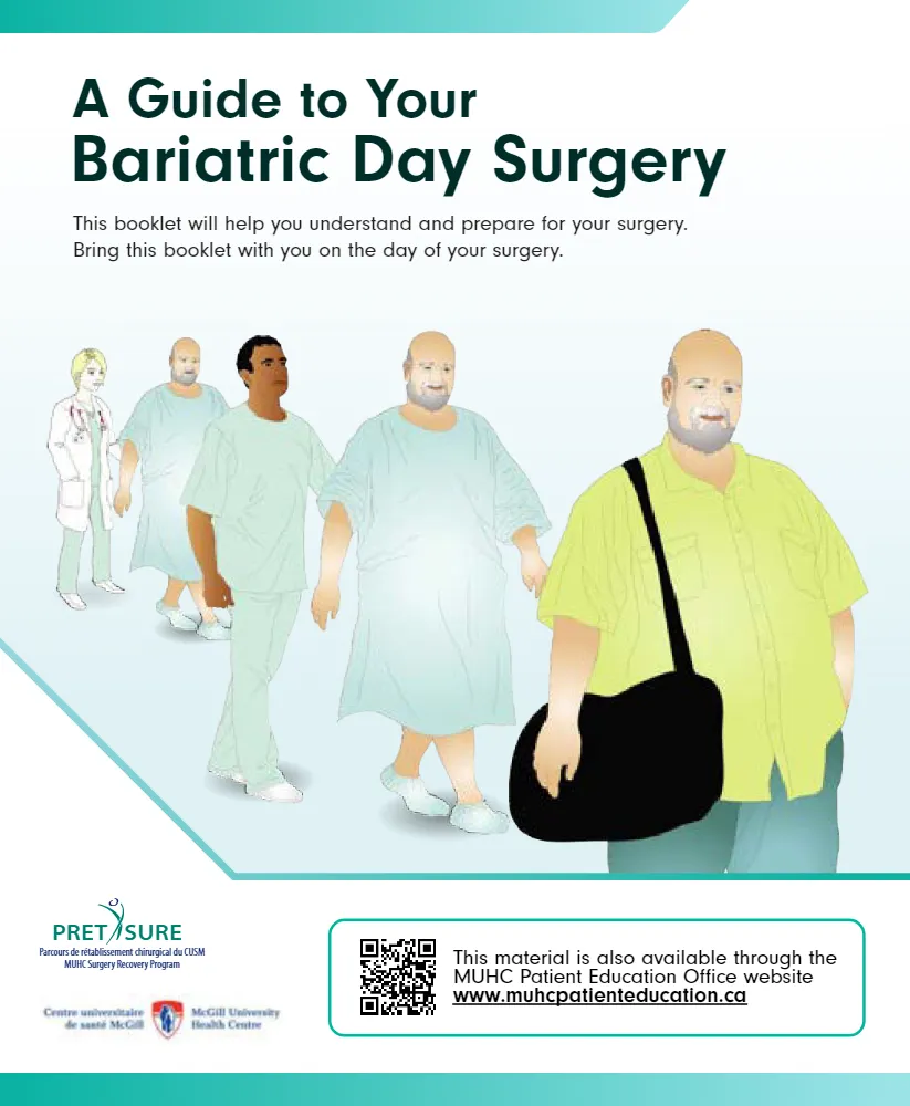 Cover of the e-book with the illustration of a pair of doctors accompanying a bariatric surgery patient.