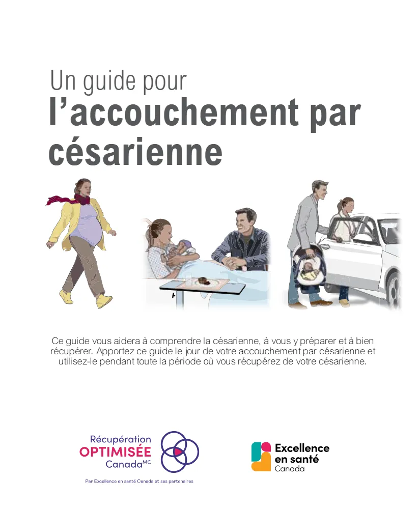 Couverture du livre numérique avec une illustration d'une mère dans trois scènes différentes. Première scène elle marche normalement, après elle est avec son bébé dans les bras accompagnée de son mari et enfin elle monte dans sa voiture pour partir.