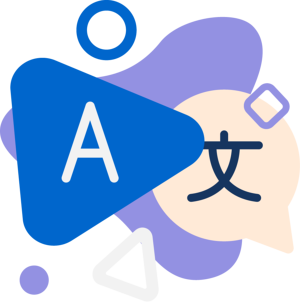 Illustration of play icon and language icon