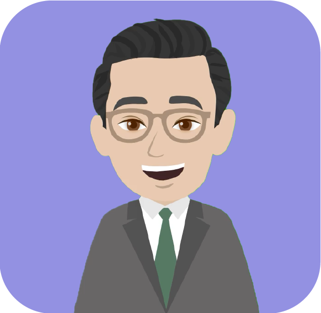 A cartoon of a person wearing glasses.