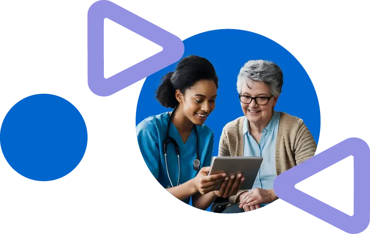 A person and a doctor looking at a tablet