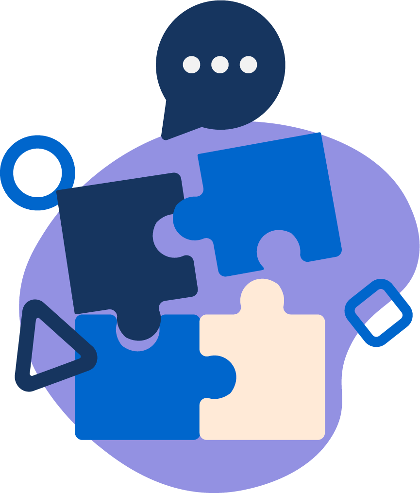 Illustration of a puzzle pieces with a speech bubble