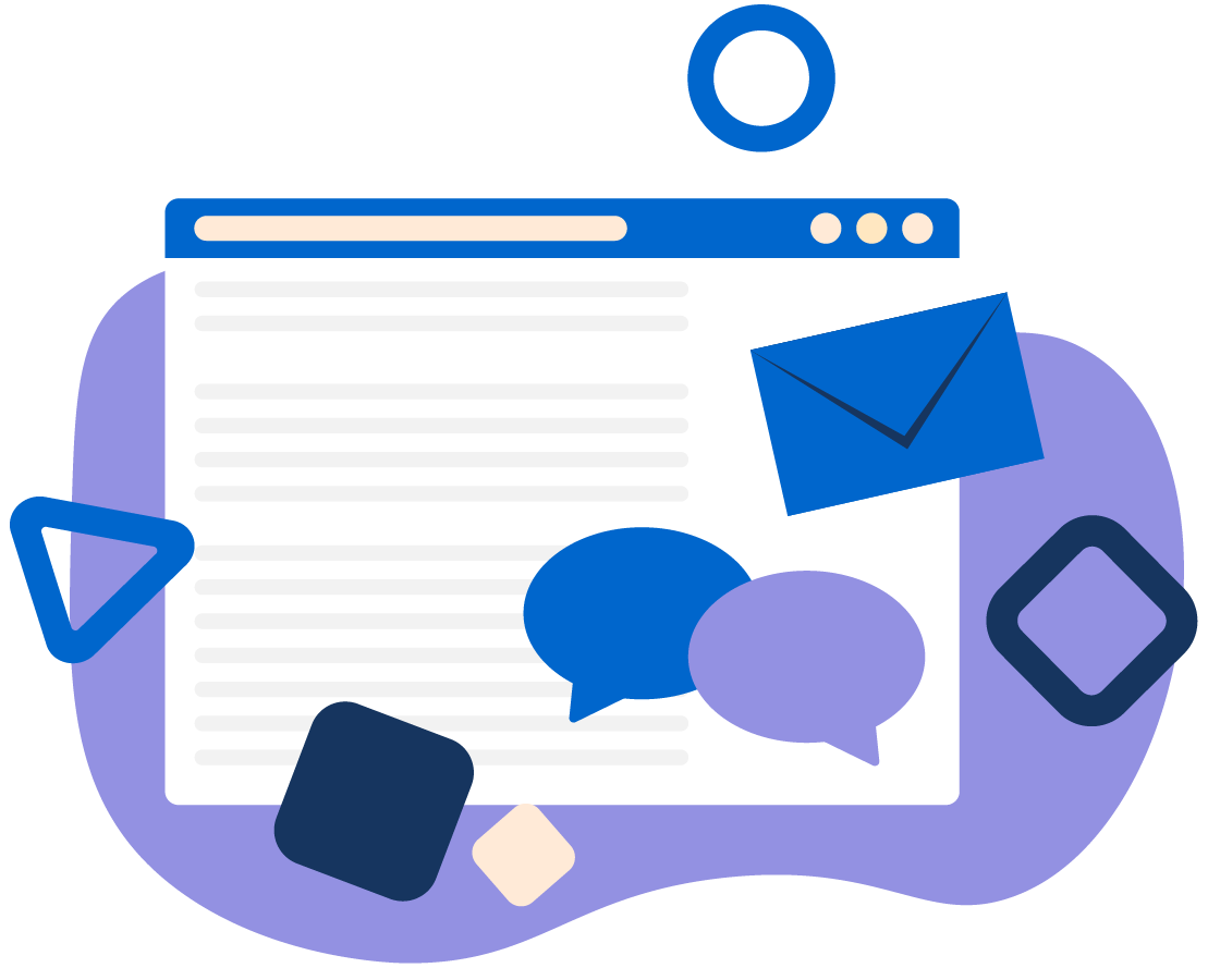 Illustration of a computer screen with blue and white icons